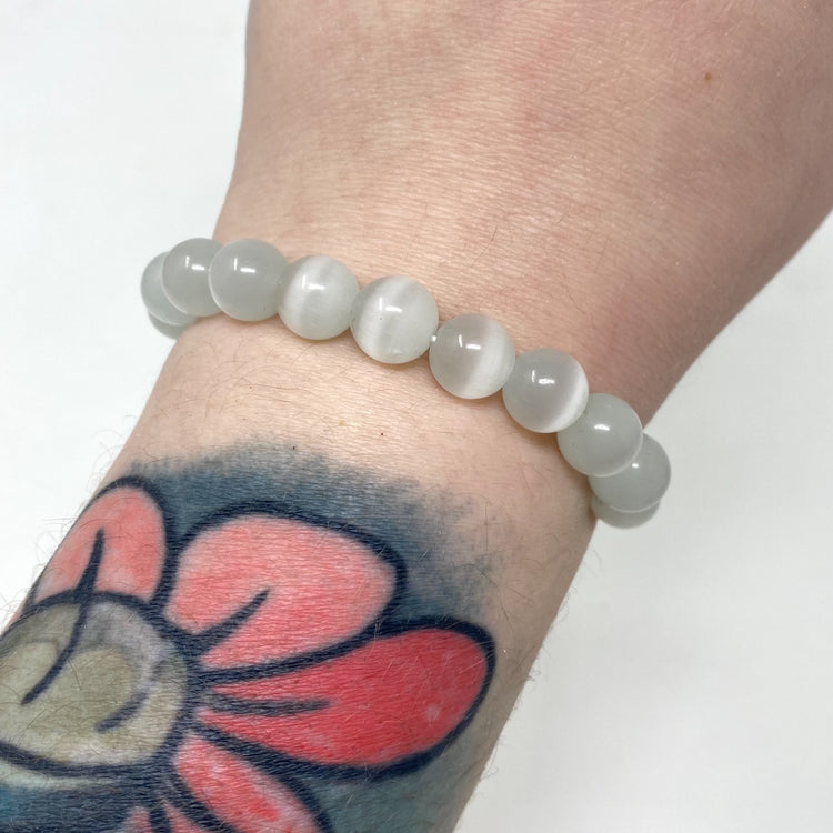 Satin Spar Selenite Crystal Gemstone Bracelet 9.5mm Beads