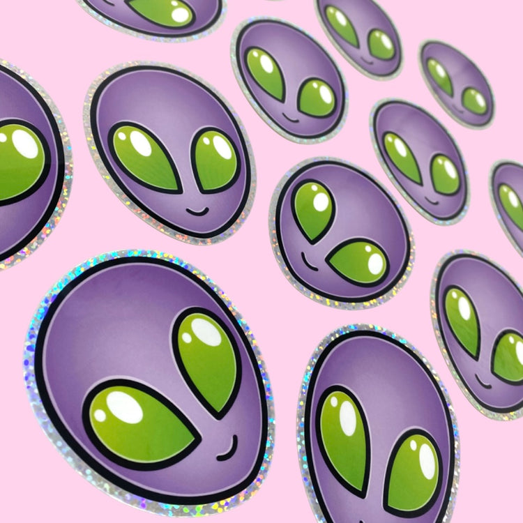 Purple Alien Holographic Glitter Vinyl Sticker