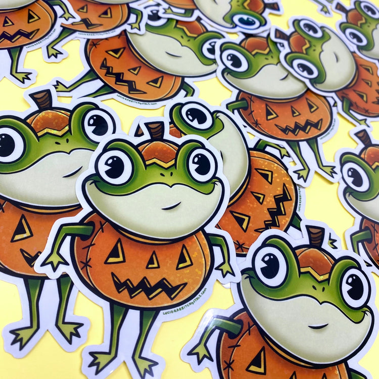 Bill Wogglesworth Frog Pumpkin Holographic Glitter Vinyl Sticker