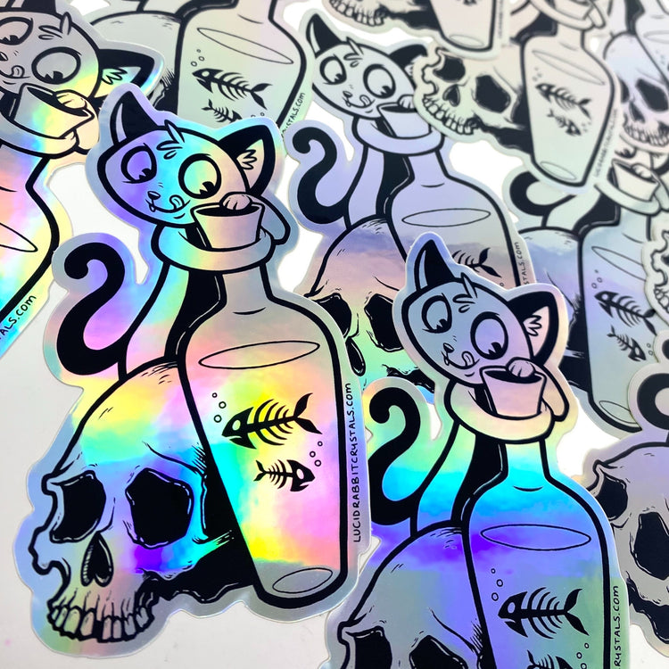 Cinnamon Fishsticks Cat Holographic Vinyl Sticker