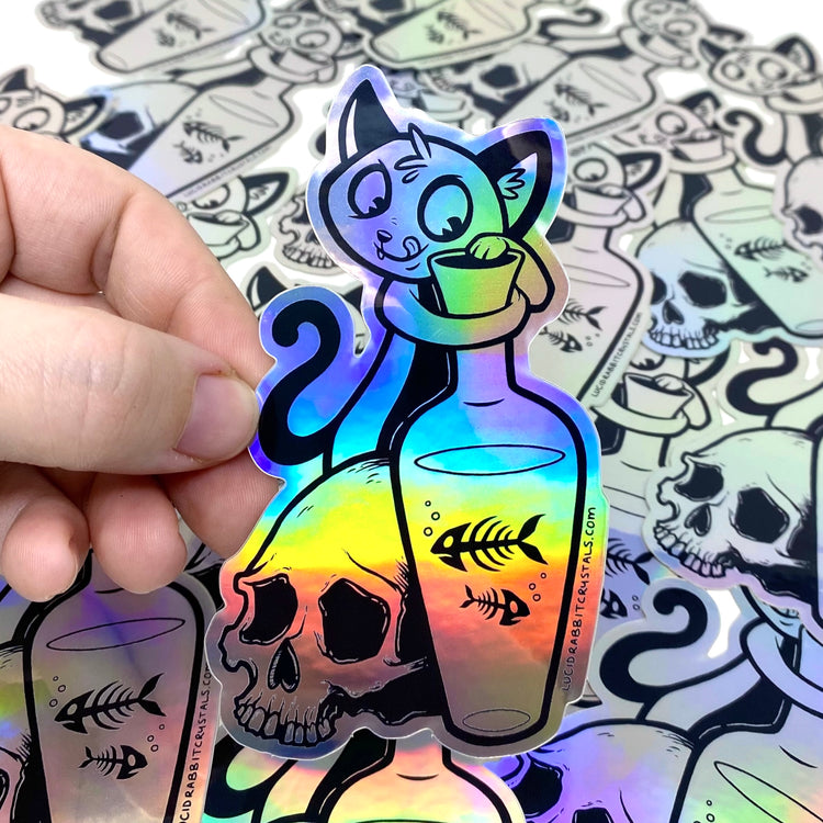 Cinnamon Fishsticks Cat Holographic Vinyl Sticker