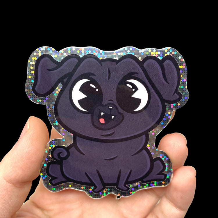 Zombie Pug Dog Holographic Glitter Vinyl Sticker