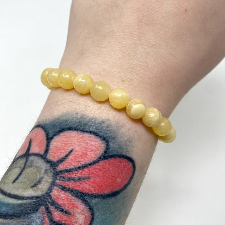 Yellow Orange Calcite Crystal Gemstone Bracelet 8mm Beads