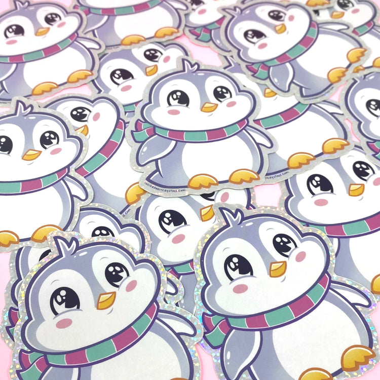 Benson Penguin Holographic Glitter Vinyl Sticker