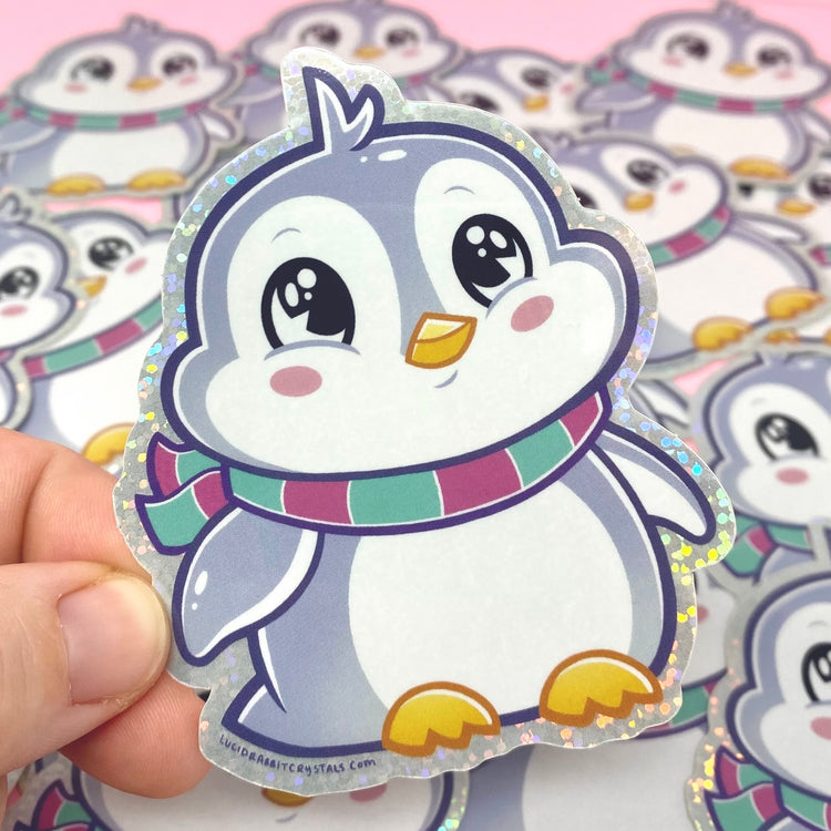 Benson Penguin Holographic Glitter Vinyl Sticker