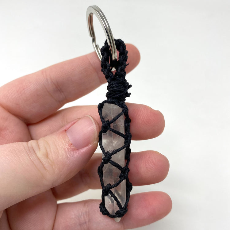 Clear Quartz Point Hand-Wrapped Hemp Crystal Keychain