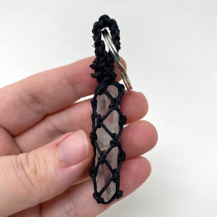 Clear Quartz Point Hand-Wrapped Hemp Crystal Keychain