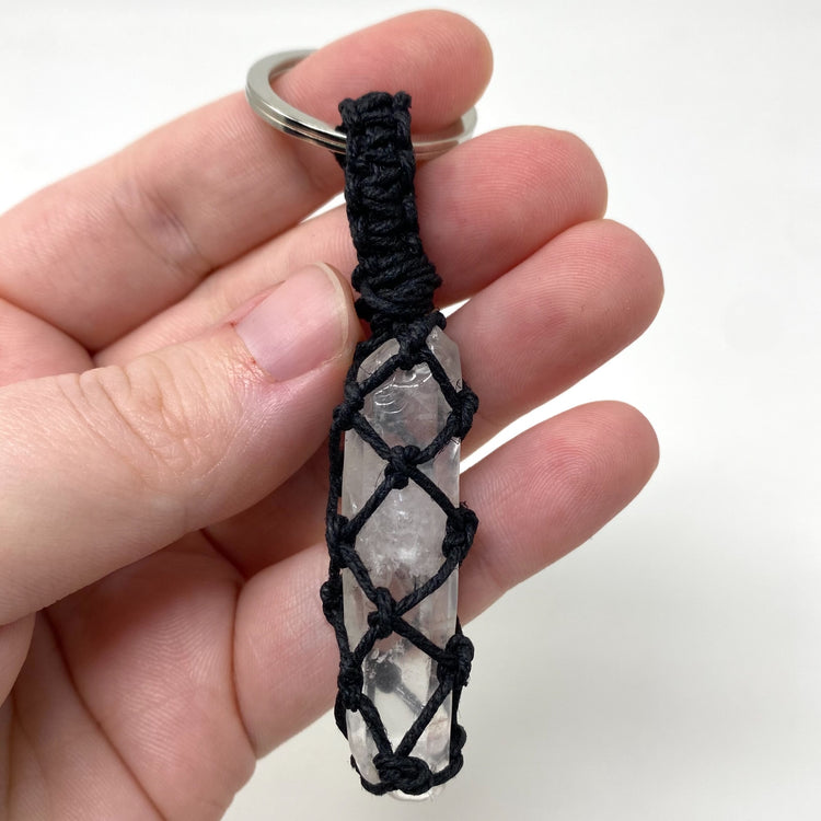 Clear Quartz Point Hand-Wrapped Hemp Crystal Keychain