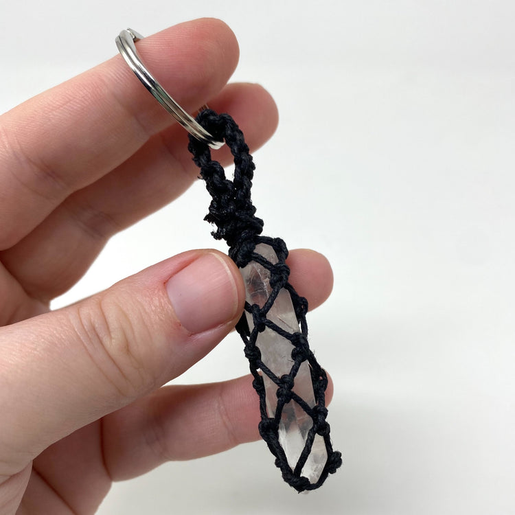 Clear Quartz Point Hand-Wrapped Hemp Crystal Keychain