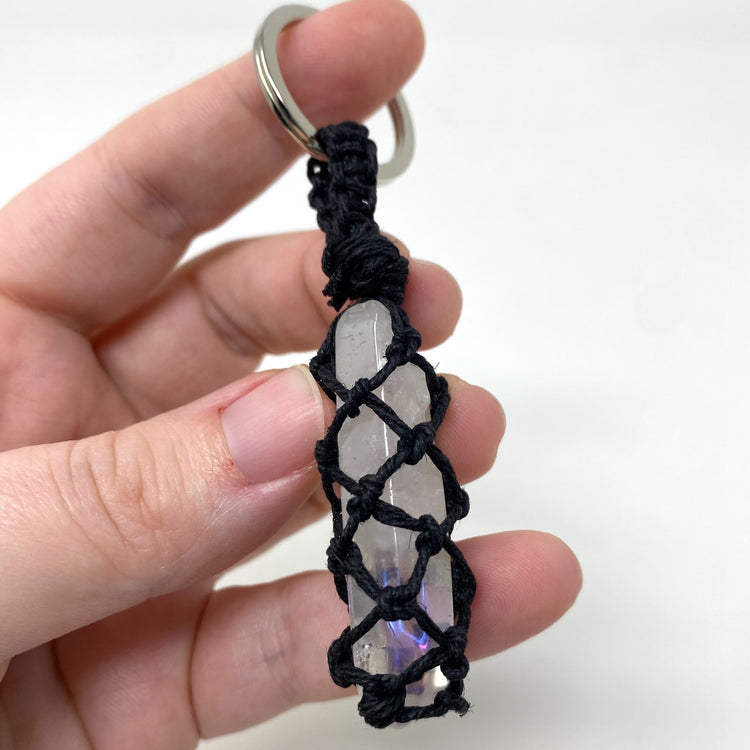 Angel Aura Clear Quartz Point Hand-Wrapped Hemp Crystal Keychain