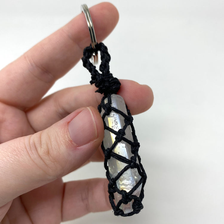 Angel Aura Clear Quartz Point Hand-Wrapped Hemp Crystal Keychain