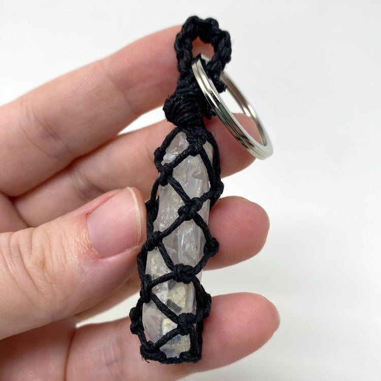 Angel Aura Clear Quartz Point Hand-Wrapped Hemp Crystal Keychain