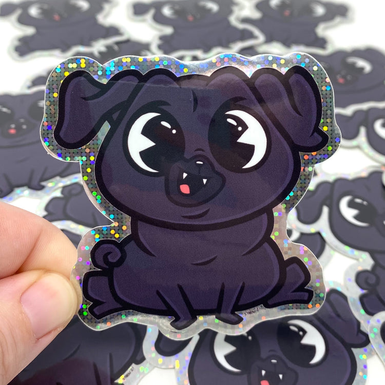 Zombie Pug Dog Holographic Glitter Vinyl Sticker