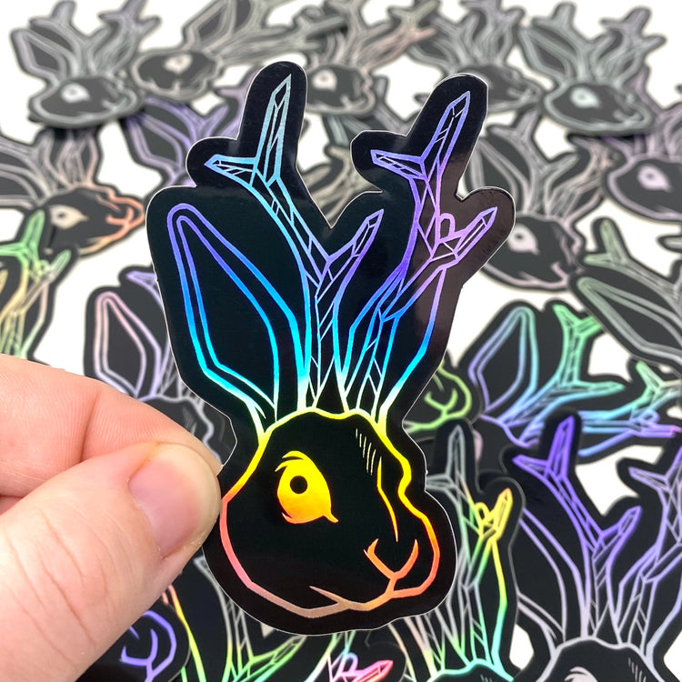 Lucid Rabbit Jackalope Logo Holographic Vinyl Sticker