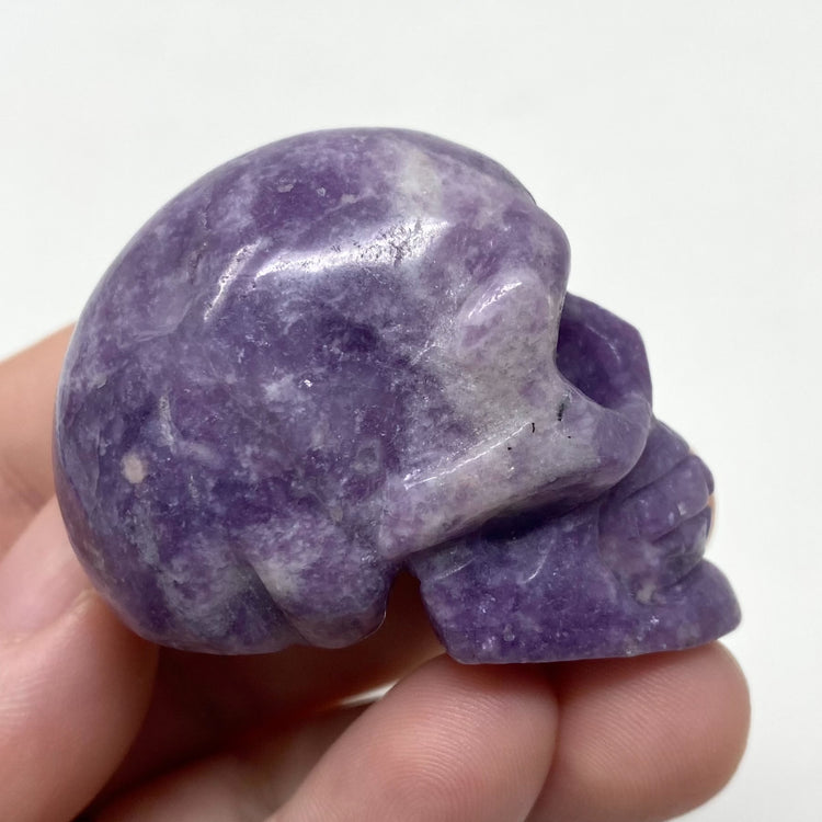 Lepidolite Skull Carving