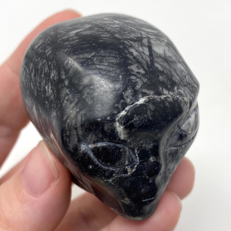 Spiderweb Jasper Alien Head Carving