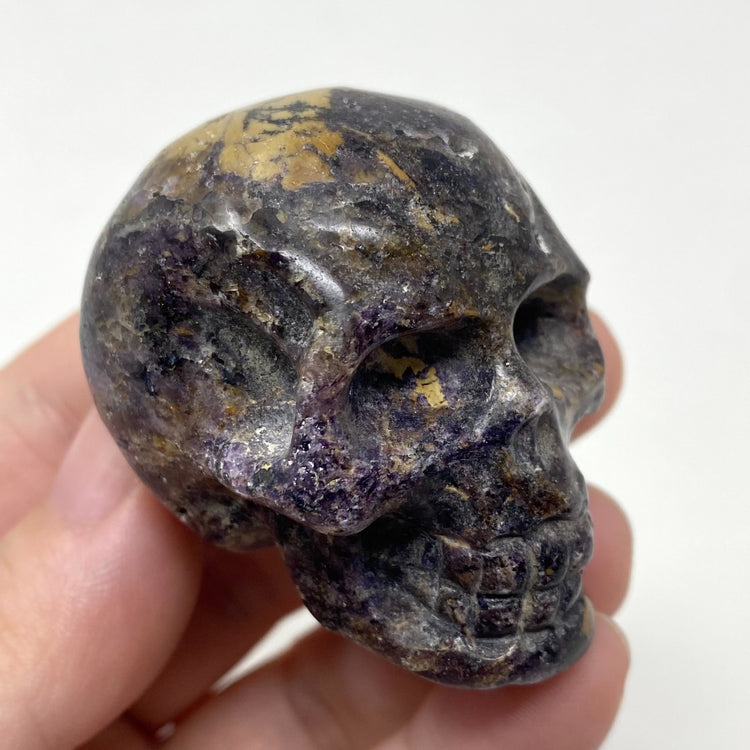 Silk Fluorite Matrix Skull Carving