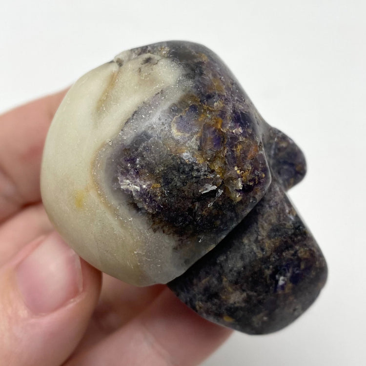 Silk Fluorite Matrix Skull Carving
