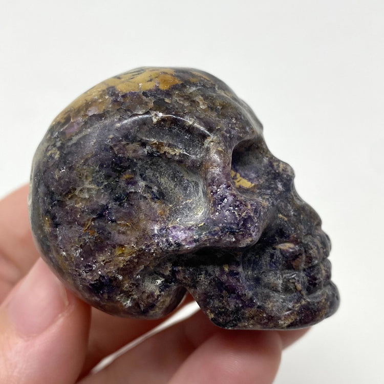 Silk Fluorite Matrix Skull Carving