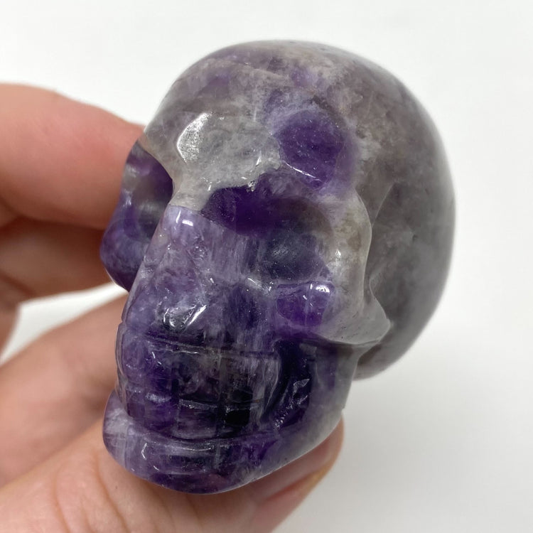 Chevron Amethyst Skull Carving