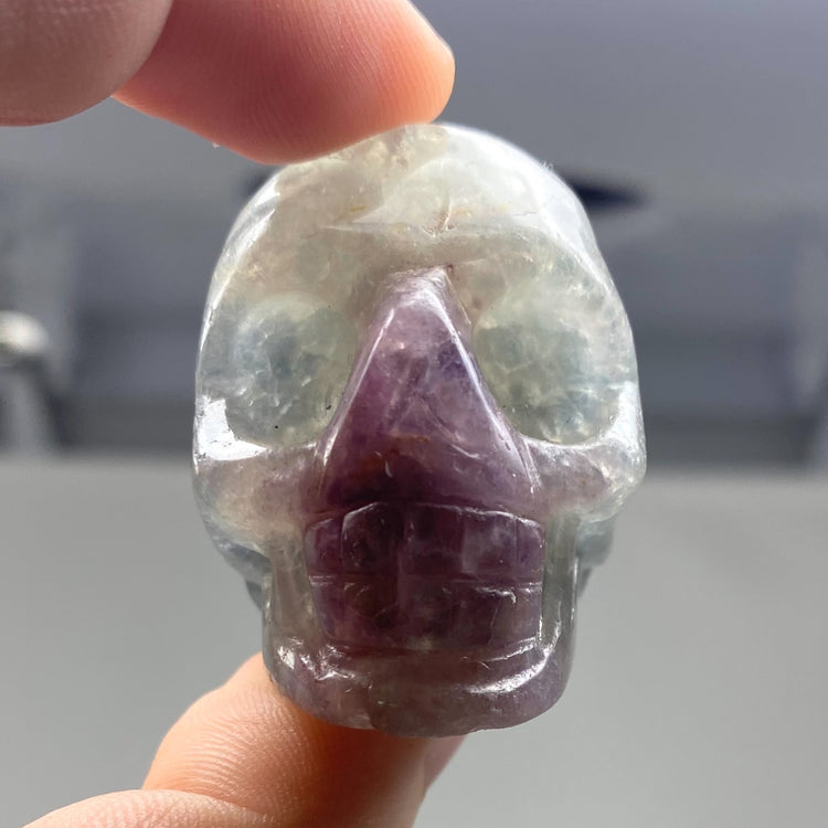 Rainbow Fluorite Crystal Skull Carving