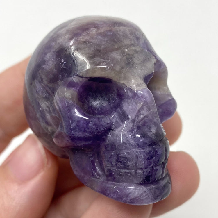 Chevron Amethyst Skull Carving