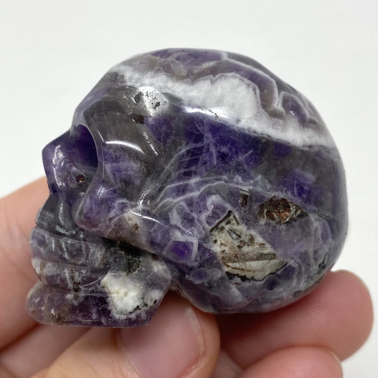Chevron Amethyst Crystal Skull Carving 2