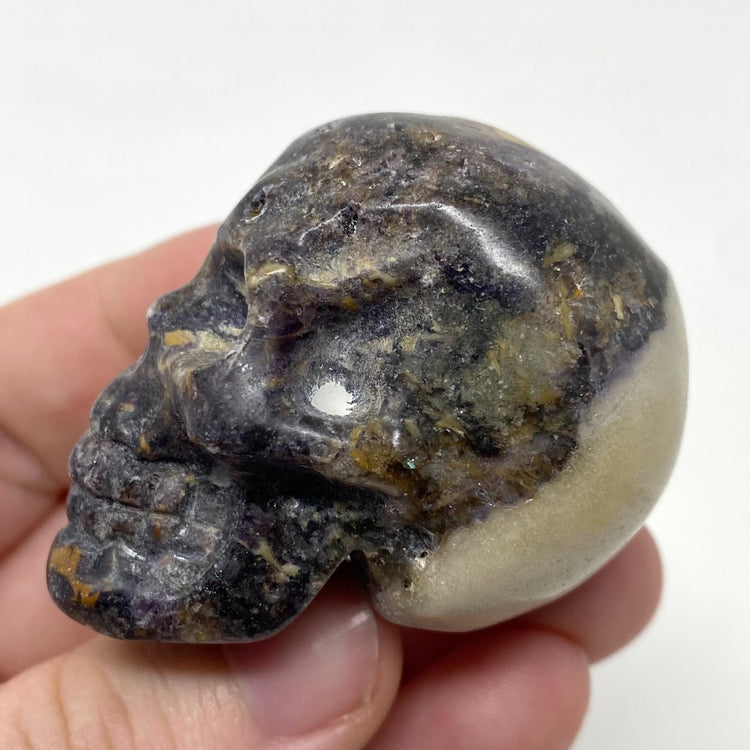 Silk Fluorite Matrix Skull Carving