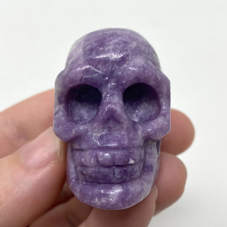 Lepidolite Skull Carving