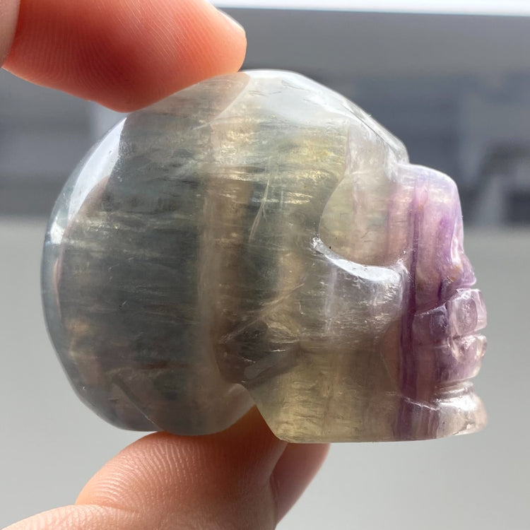Rainbow Fluorite Crystal Skull Carving