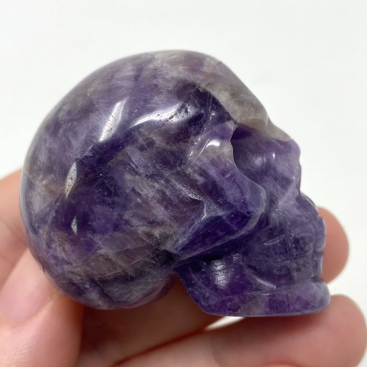 Chevron Amethyst Skull Carving