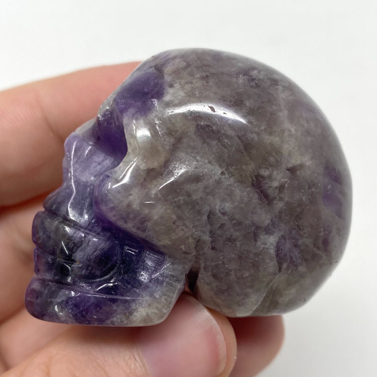 Chevron Amethyst Skull Carving