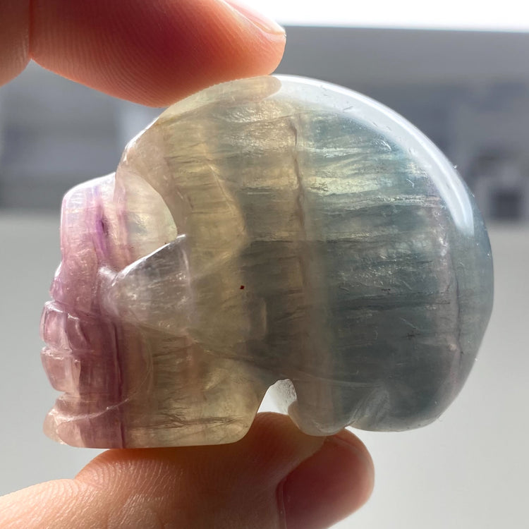Rainbow Fluorite Crystal Skull Carving