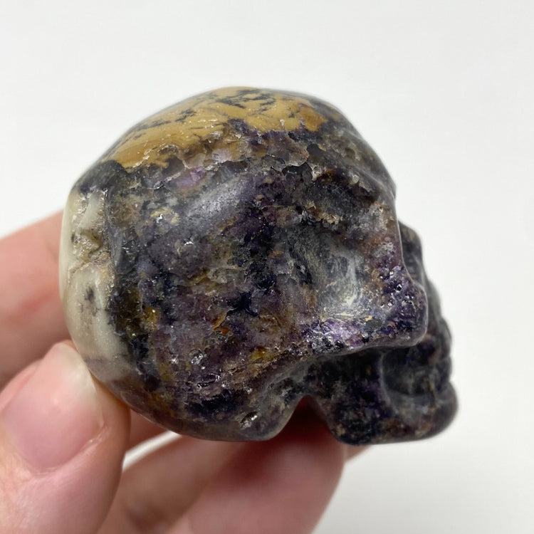Silk Fluorite Matrix Skull Carving