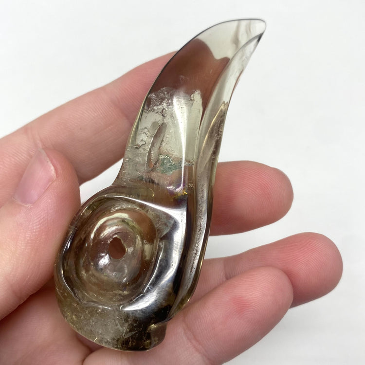 Smokey Quartz Raven Skull Carving