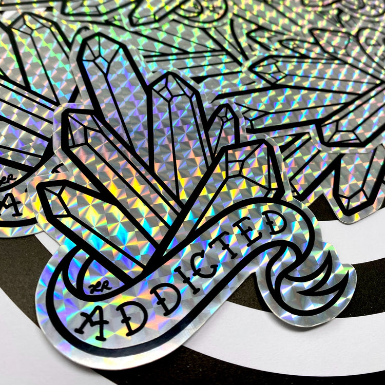 Addicted Crystal Cluster Holographic Prismatic Vinyl Sticker
