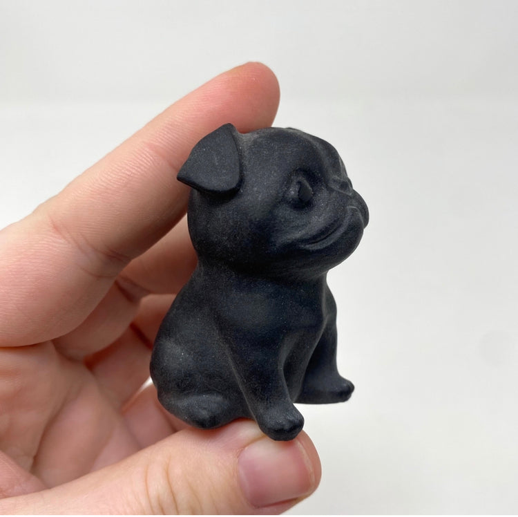 Black Obsidian Pug Dog Carving