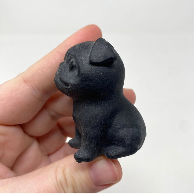 Black Obsidian Pug Dog Carving