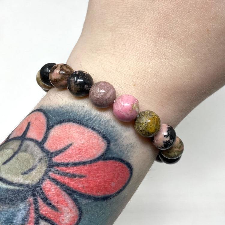 Rhodonite Crystal Gemstone Bracelet 10mm Beads