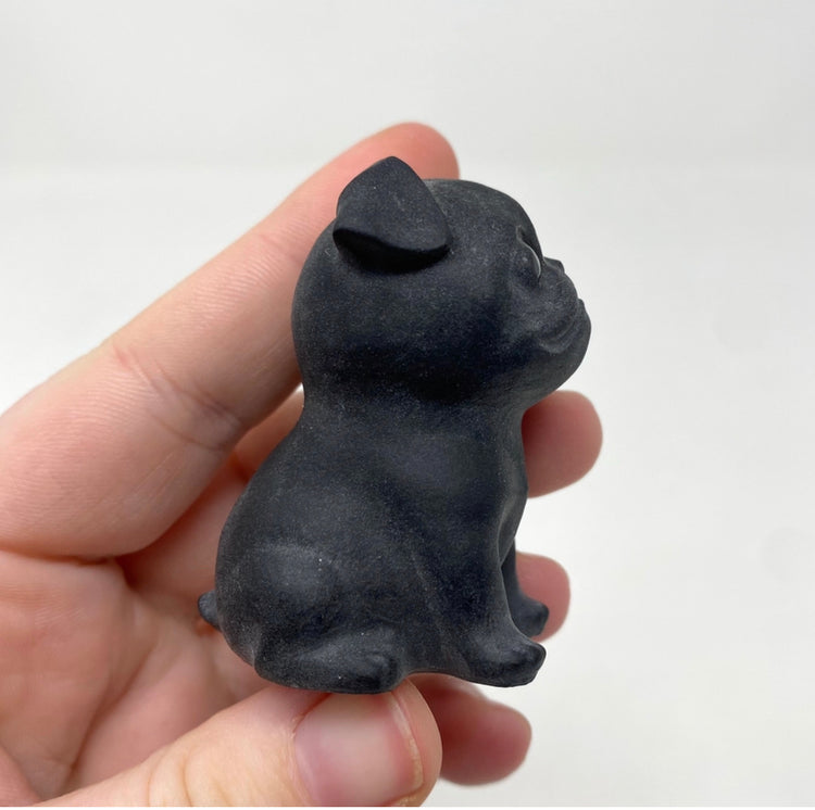 Black Obsidian Pug Dog Carving