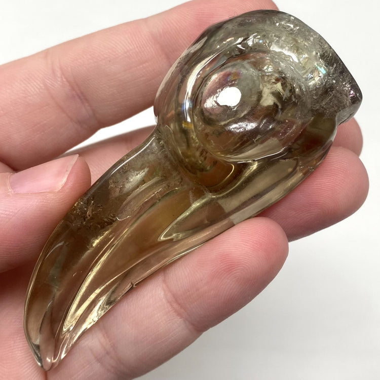 Smokey Quartz Raven Skull Carving