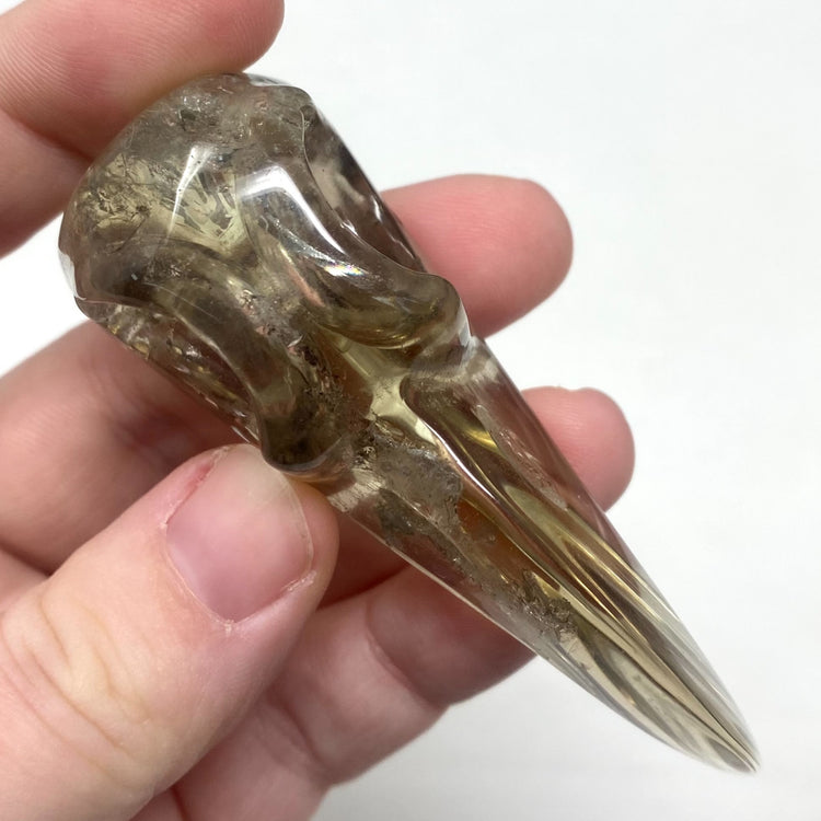 Smokey Quartz Raven Skull Carving