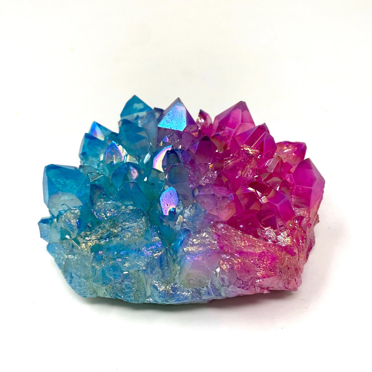 Blue & Pink Aura Quartz Crystal Cluster