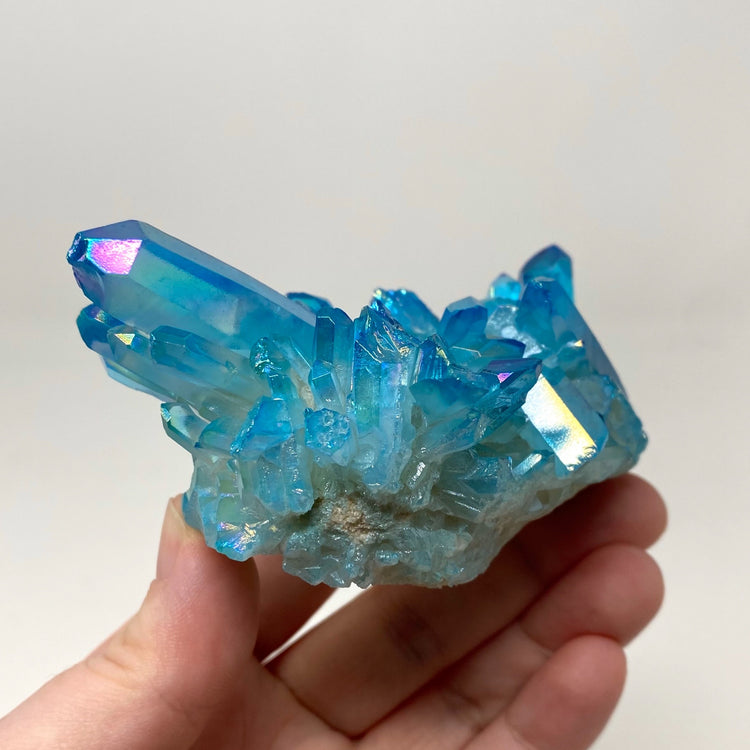 Aqua Light Blue Aura Quartz Crystal Cluster