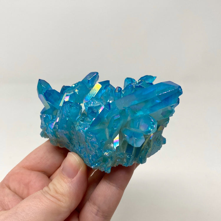 Aqua Light Blue Aura Quartz Crystal Cluster