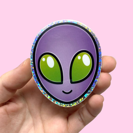 Purple Alien Holographic Glitter Vinyl Sticker