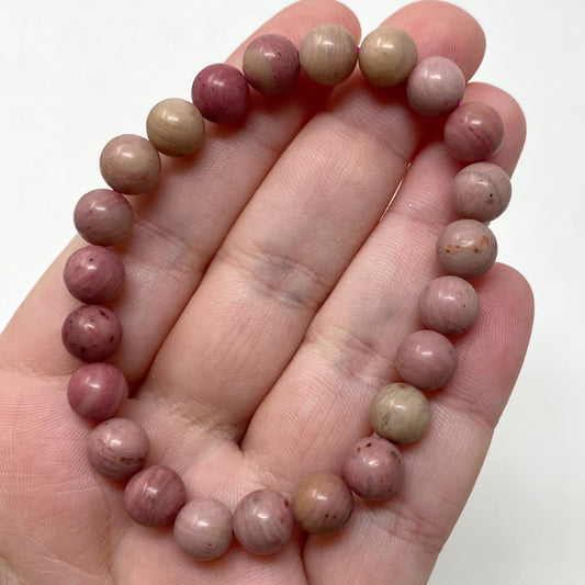 Pink Rhodonite Crystal Gemstone Bracelet 8mm Beads