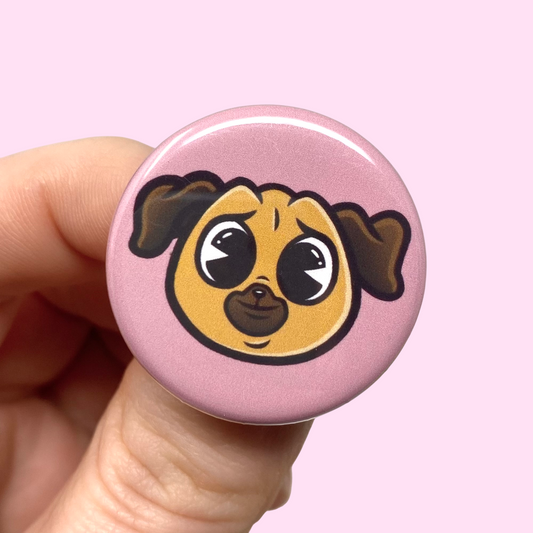 Pink Pug Puppy 1.25” Button