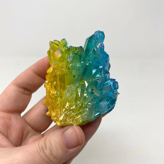 Yellow & Blue Aura Quartz Crystal Cluster