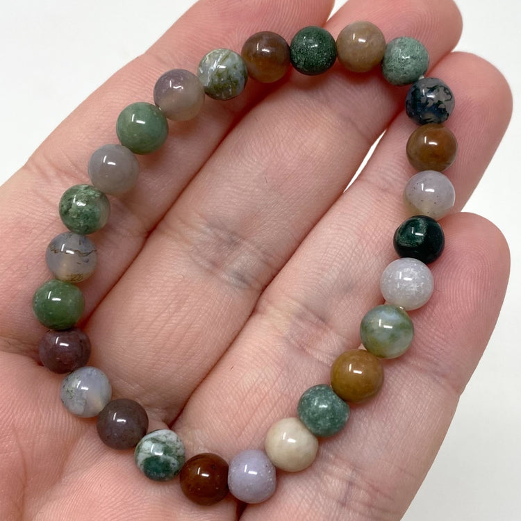 Moss Agate Crystal Gemstone Bracelet 6.5mm Beads